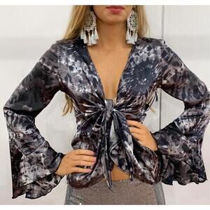 NEW HI GORGEOUS tie-dye silky gypsy top in black